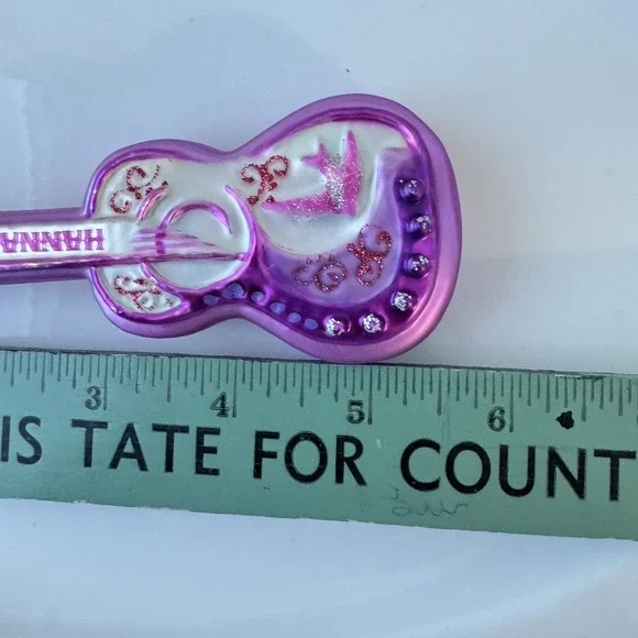 Hannah Montana Blown Glass Christmas Ornament Purple Guitar Glitter Disney - Picture 7 of 7